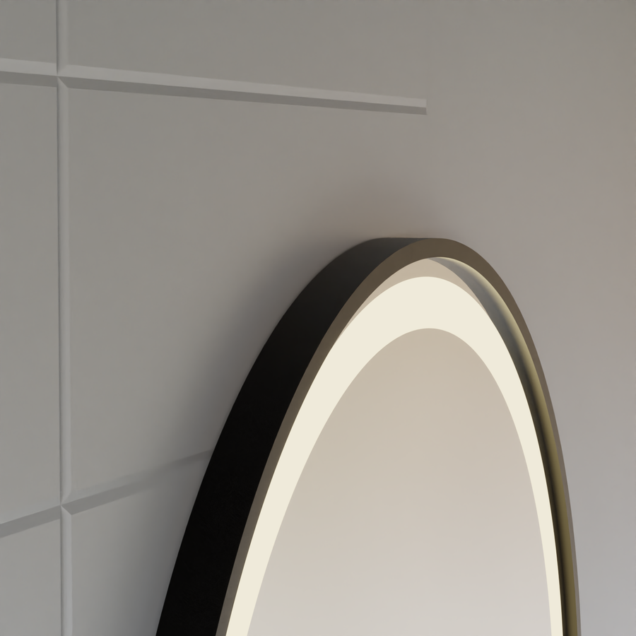 Zrkadlo LED Touch NOVARA odhmlievací systém, hodiny a teplota 60 cm brúsený čierny rám