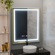 Zrkadlo LED obdĺžnik 75x90cm Verite Royale Gold Motionglow Marcello Smoteble Clock Defosting System