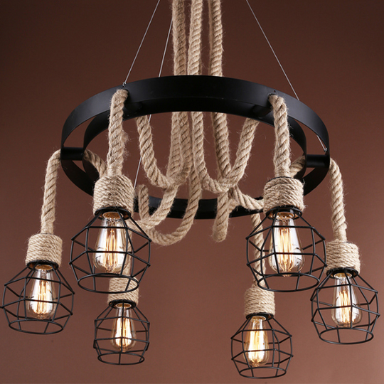 Kolesový luster LV580/6BK, 6xE27, hnedý, kovové a strunové Vintage lustre Predvolený názov Alessandro Design