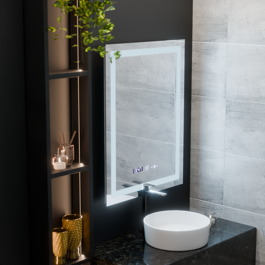 Obdĺžnikové LED zrkadlo, 75x90cm, Verite MotionGlow Marcello, Demister System, Hodiny & Teplomer, Stmievateľné