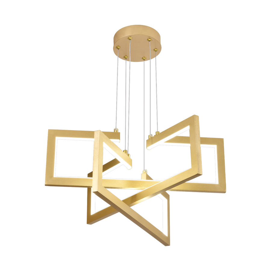LED luster s diaľkovým ovládaním, Závesný 73W, 3 prvky, Studené/Teplé/Neutrálne svetlo, Stmievateľné, Nastaviteľná výška, Zlatá