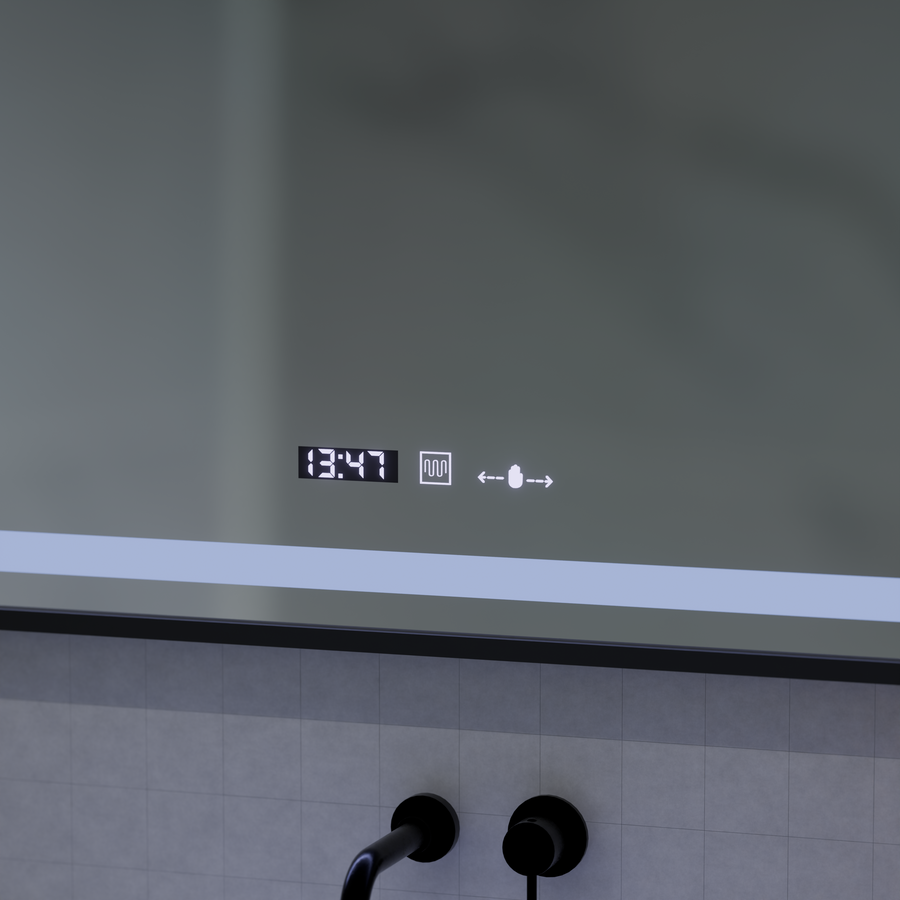 LED zrkadlové Motionglow Sensor Domingo s odmrazovaním funkcie rozmrazovania 120x65 cm studené/teplé svetlo, čierny kefovaný rám, zbierka Marcello Funghi Collection