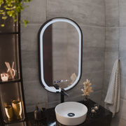 Zrkadlo LED Touch Helmut Defrition Systém, hodiny a teplota 50x80 cm Čierny kefový rámec