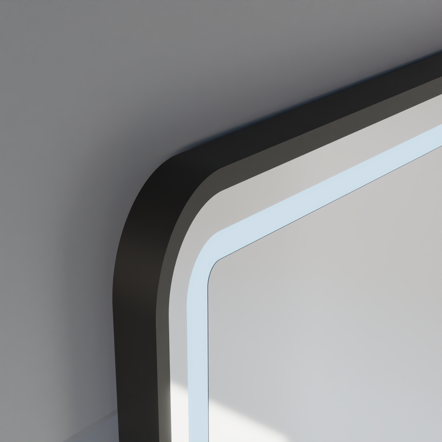 Zrkadlo LED Touch Systém odhmlievania LUCIDA, hodiny a teplota 60x80 cm brúsený čierny rám