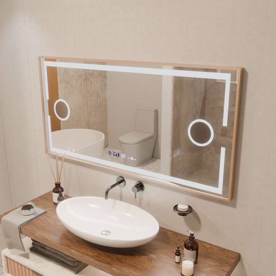 LED Motionglow Sensor Mirror Isabell s odmrazovacou funkciou rozmrazovania 120x80 cm teplé/studené/neutrálne stmievacie svetlo, ružový zlatý rámec, zbierka Marcello Fungi