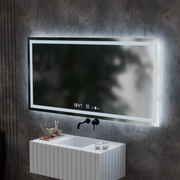 Obdĺžnikové LED zrkadlo 120x60cm Verite Motionglow Marcellow Smoteble Clock Defosting System