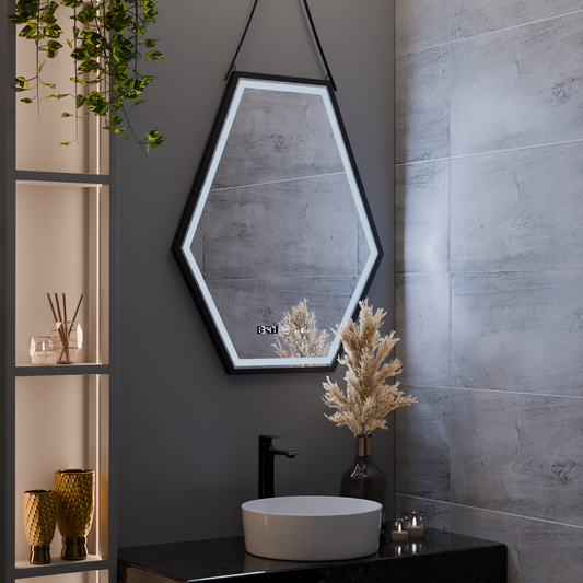 Obdĺžnikové LED zrkadlo, 55x70 cm, senzor Marcello MotionGlow, systém odhmlievania, hodiny a teplomer, stmievateľné