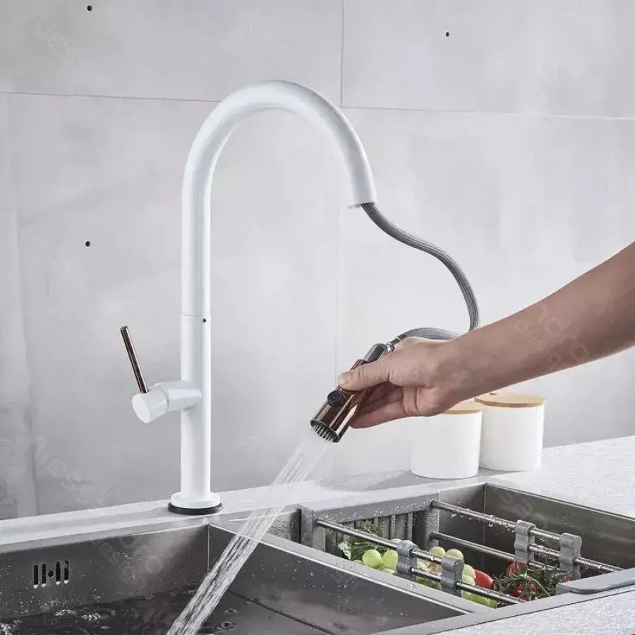 Kuchynská batéria s extrahovateľnou sprchou, sanitárnou mosadzou, bielym, CF/1035/a