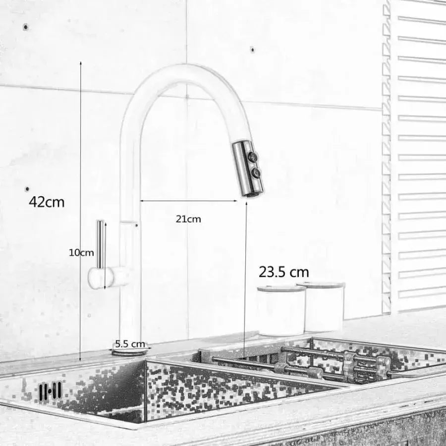 Kuchynská batéria s extrahovateľnou sprchou, sanitárnou mosadzou, bielym, CF/1035/a