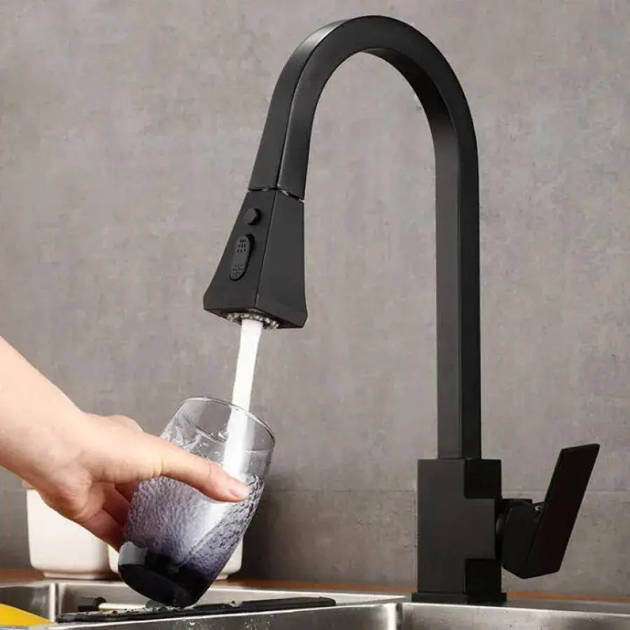 Kuchynská batéria s extrahovateľnou sprchou, sanitárnou mosadzou, čiernou, OD/2040