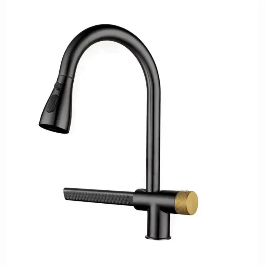 Kuchynská batéria s čiernou sprchou z nehrdzavejúcej ocele s vodopádom YB1500H