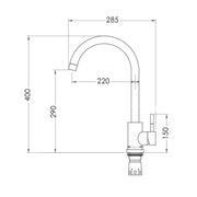 Kuchynská batéria Fabiano, Monocomanda, 35 mm keramická kazeta, nehrdzavejúca oceľ 304, grafit