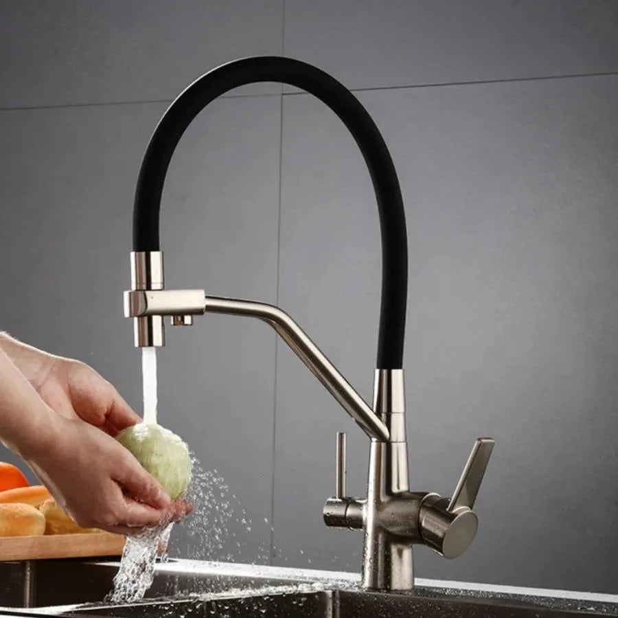 Kuchynská batéria s 3 konánmi Flexibilné potrubie čierna strieborná čierna