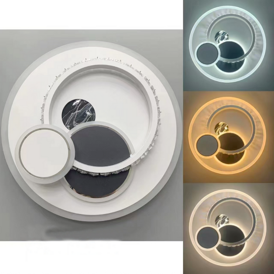 LED luster s kryštálom HELIOX, 43W, 4 kruhy, studené/teplé/neutrálne svetlo, biela