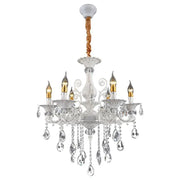 Luster Sanssoci 6xe14 Crystal and Metal - klasický dizajn, nastaviteľná výška, strieborná biela