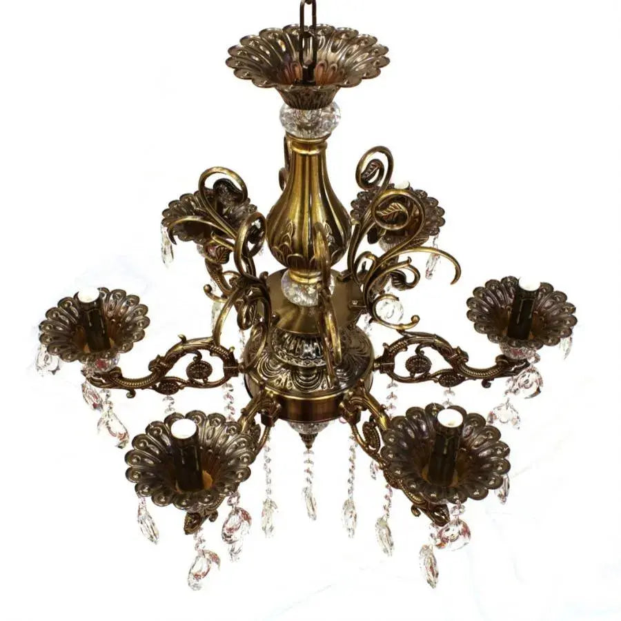 SANSSOUCI Magno krištáľový luster, 6xE14, priemer 60cm, starožitná mosadz
