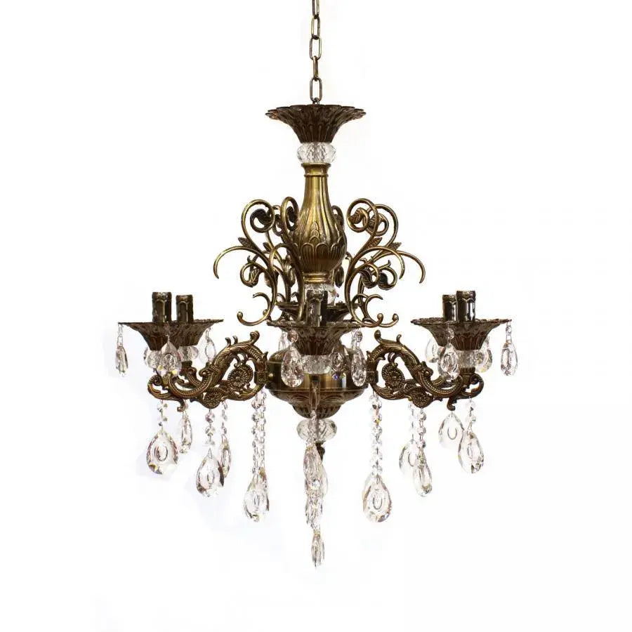 SANSSOUCI Magno krištáľový luster, 6xE14, priemer 60cm, starožitná mosadz
