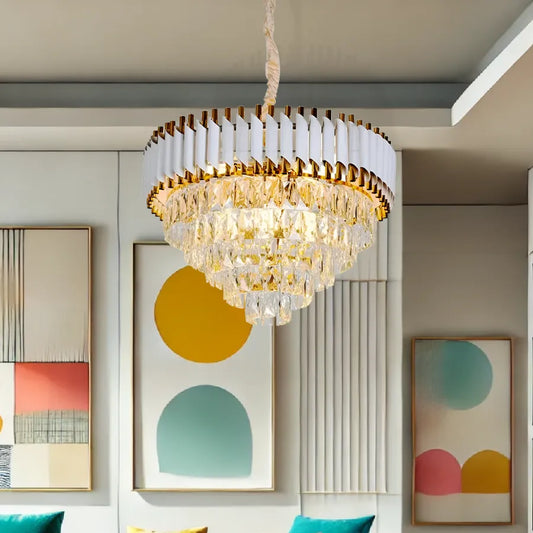 Crystal Luster Versailles Noble 4xE14, priemer 40 cm, lesklé a biele zlato, nastaviteľná výška