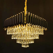 Crystal Luster Versailles eleganza 7x E14, priemer 49 cm, lesklé a čierne zlato, nastaviteľná výška