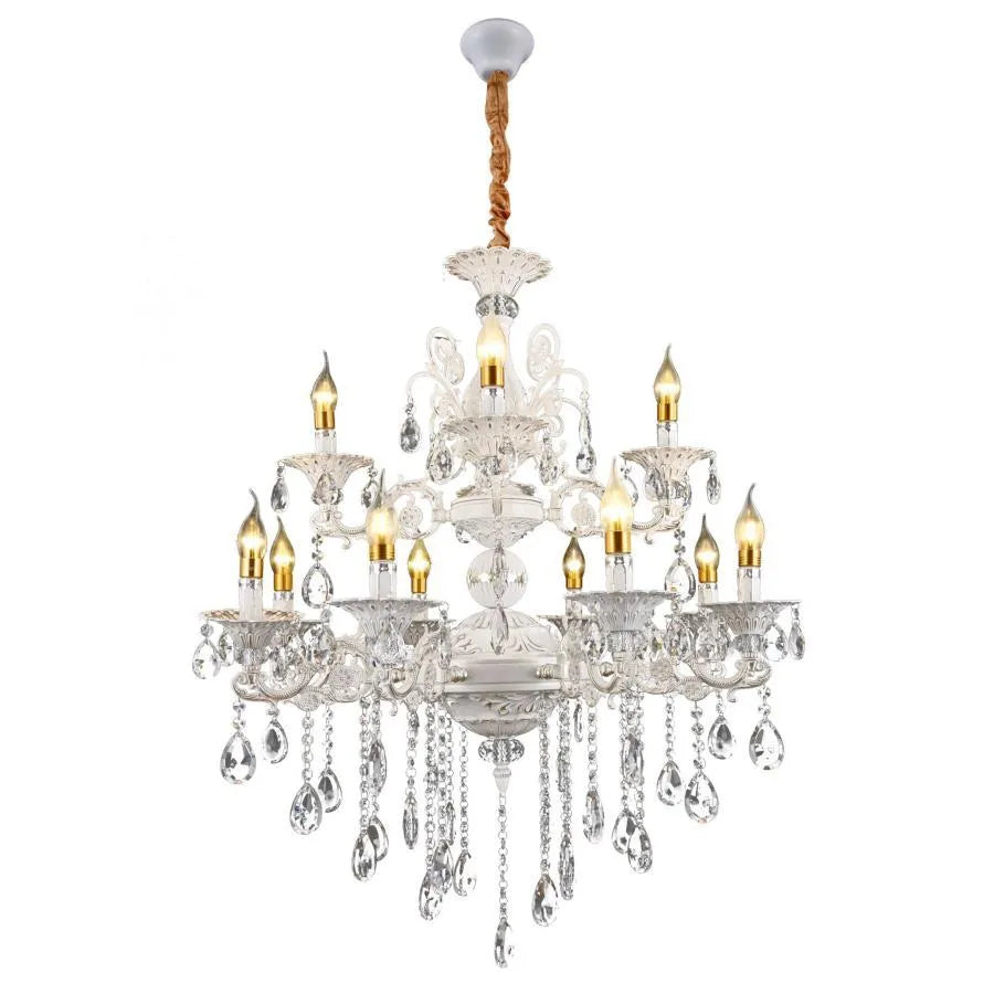 Candelabru sansoiu Royal 12xE14 Kov a kryštál nastaviteľná biela a strieborná výška