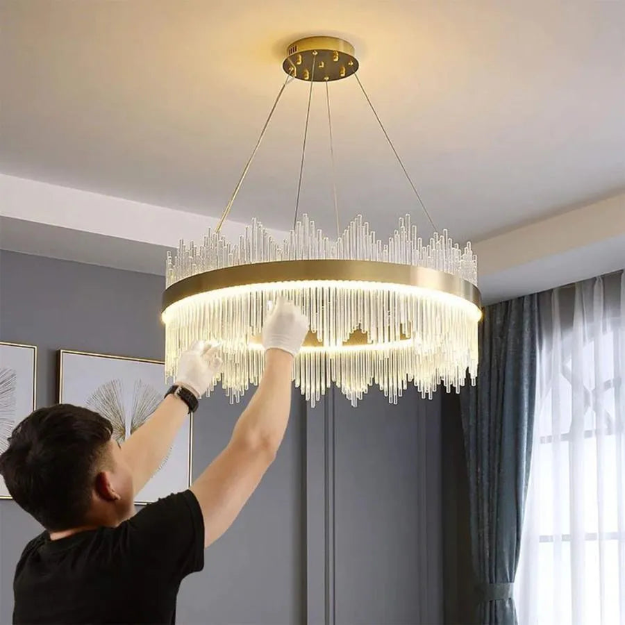 LED luster s diaľkovým ovládaním LAZARO 63W SMOLNÉ GOLD