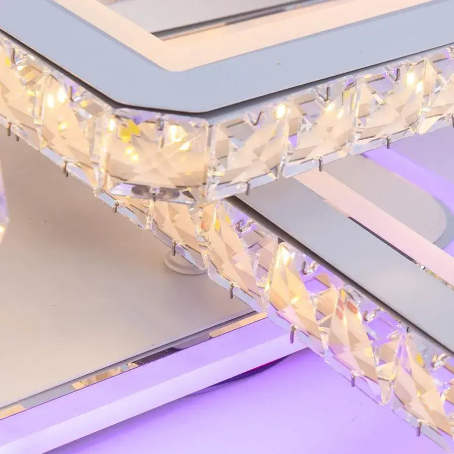 LED luster s diaľkovým ovládaním a krištáľom LEILA 237W, 8 štvorcových, studené/teplé/neutrálne svetlo, stmievateľné, lesklá chrómová biela