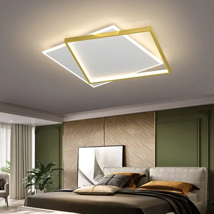 LED luster s diaľkovým ovládaním SOLARA 98W, 2 štvorce, studené/teplé/neutrálne svetlo, stmievateľné, biele zlato