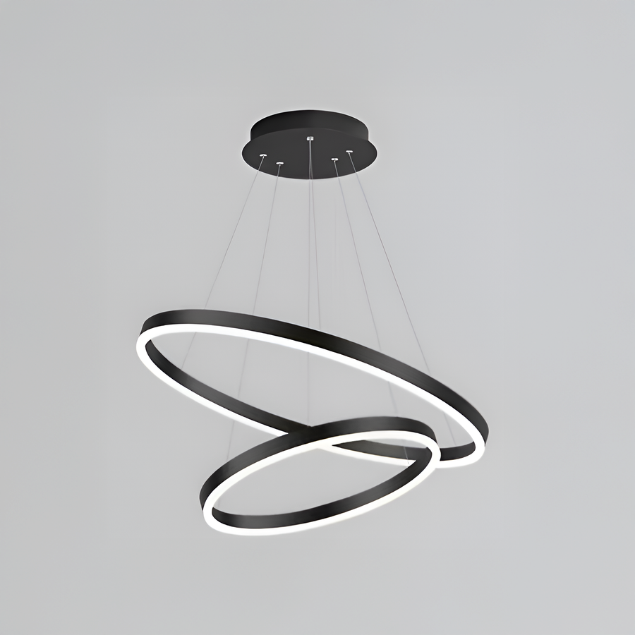 Závesný LED luster s diaľkovým ovládaním CASIANA 41W, 2 kruhy, studené/teplé/neutrálne svetlo, stmievateľné, čierny, výškovo nastaviteľný