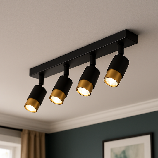 LED projektor so 4xGU10 reflektormi, zlaté, kovové a akrylové moderné žiarovkové lustre Predvolený názov Alessandro Design