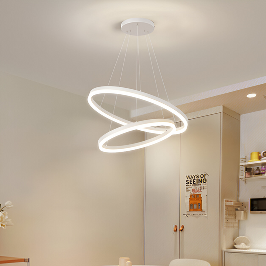Závesný LED luster s diaľkovým ovládaním CHRISTINE, 69W, 2 kruhy, studené/teplé/neutrálne svetlo, stmievateľné, biele, výškovo nastaviteľné