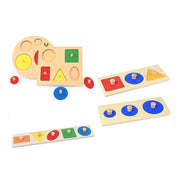 Hra typu viacfarebného panela s geometrickými tvarmi, 6 kusov, drevo