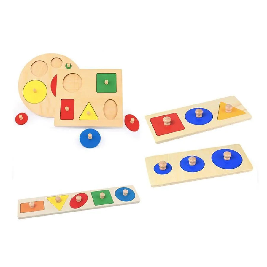 Hra typu viacfarebného panela s geometrickými tvarmi, 6 kusov, drevo