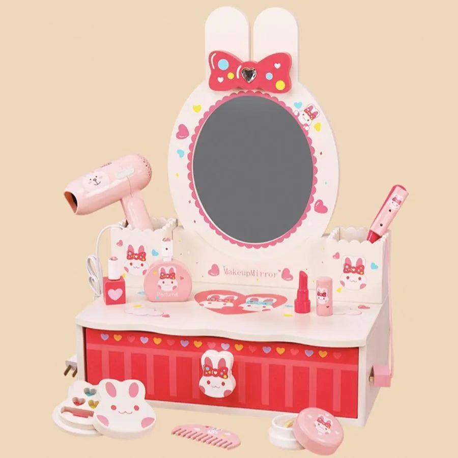 Hračka make -upu a kozmetického stola králika, 16 kusov, ružové, drevo