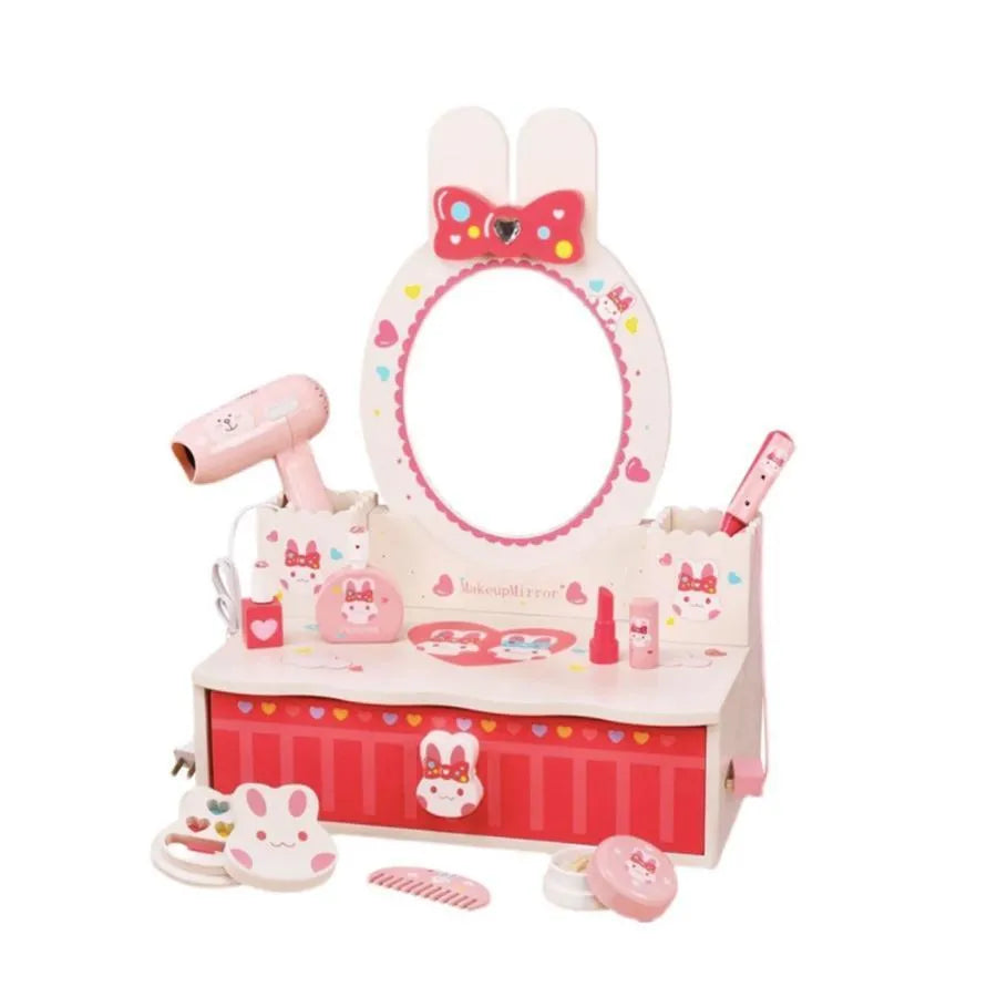 Hračka make -upu a kozmetického stola králika, 16 kusov, ružové, drevo