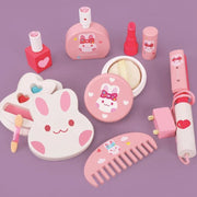 Hračka make -upu a kozmetického stola králika, 16 kusov, ružové, drevo
