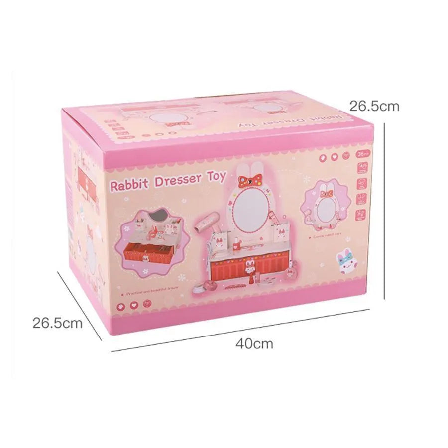 Hračka make -upu a kozmetického stola králika, 16 kusov, ružové, drevo