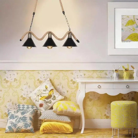 Lanový luster 3xE27, hnedý, kovový a strunové Vintage lustre Predvolený názov Alessandro Design