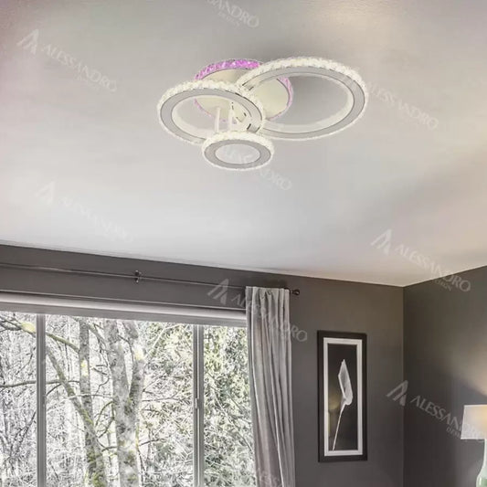 LED luster s diaľkovým ovládaním a kryštálom LEOCADIA RGB 134W, 3 kruhy, studené/teplé/neutrálne svetlo, stmievateľné, biela