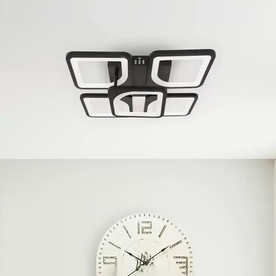 LED luster s diaľkovým ovládaním ZOE 68W, 5 štvorcov, studené/teplé/neutrálne svetlo, stmievateľné, čierny