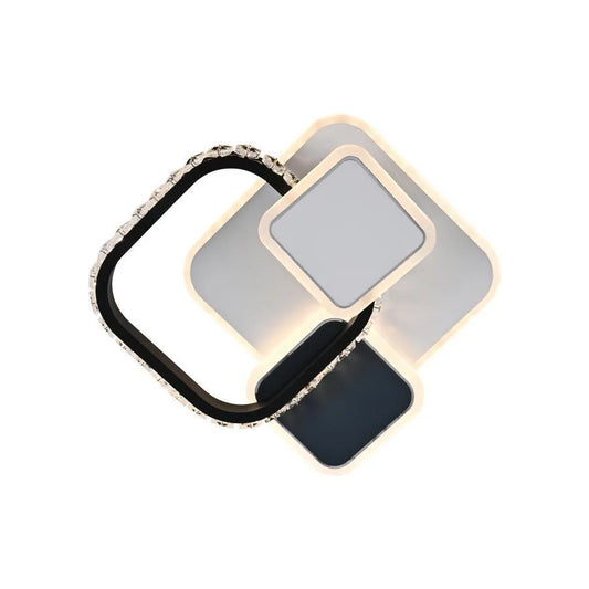 LED krištáľový luster GELLA 48W, štvorcový, studené/teplé/neutrálne svetlo, čiernobiely