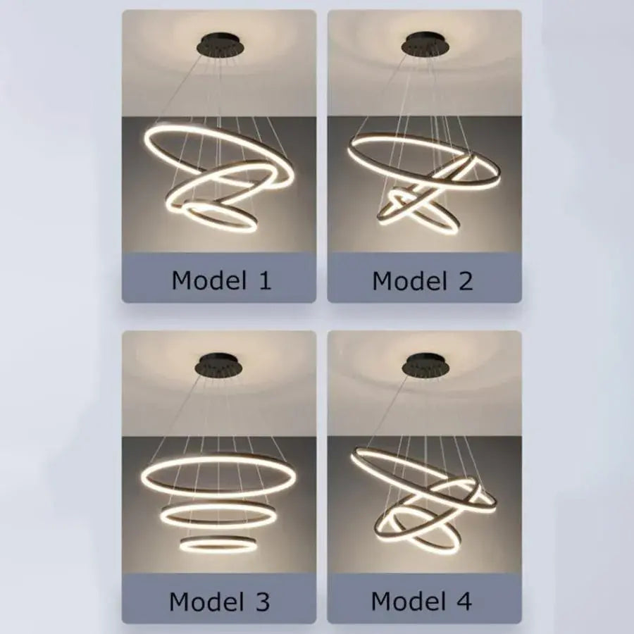 Závesný LED luster s diaľkovým ovládaním CASIANA 84W, 3 kruhy, studené/teplé/neutrálne svetlo, stmievateľné, čierny, výškovo nastaviteľný