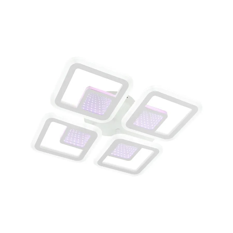 LED luster s diaľkovým ovládaním CHAI 3D 104W, 4 štvorce, studené/teplé/neutrálne svetlo, stmievateľné, biela