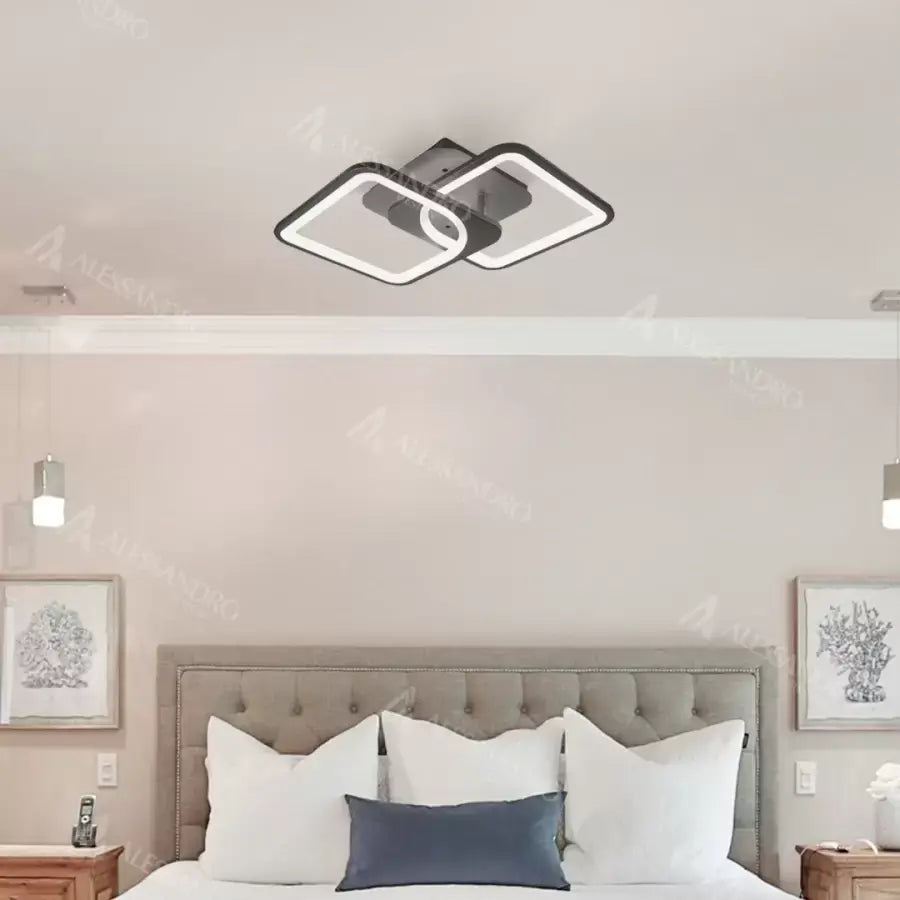 LED luster s diaľkovým ovládaním, Zoe, 2 štvorce, 39 W, studené/horúce/neutrálne svetlo, nemilosrdné, čierne