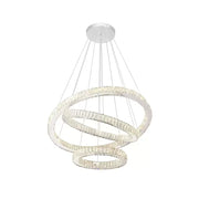 Závesný LED luster s diaľkovým ovládaním a krištáľom CAYDEN 200W, 3 kruhy, studené/teplé/neutrálne svetlo, stmievateľné, lesklý chróm, nastaviteľná výška