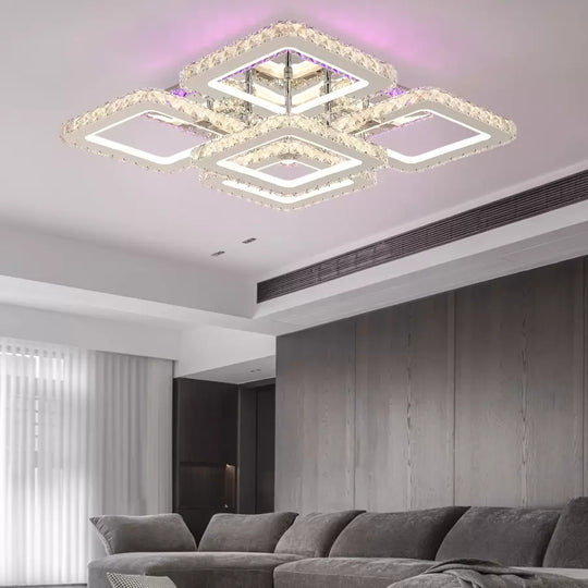 LED luster s diaľkovým ovládaním s kryštálom QUADRIA SUPREMO RGB, 143W, 5 štvorcových, studené/teplé/neutrálne svetlo, stmievateľné, lesklé chrómové LED luster s diaľkovým ovládaním Predvolený názov Alessandro Design