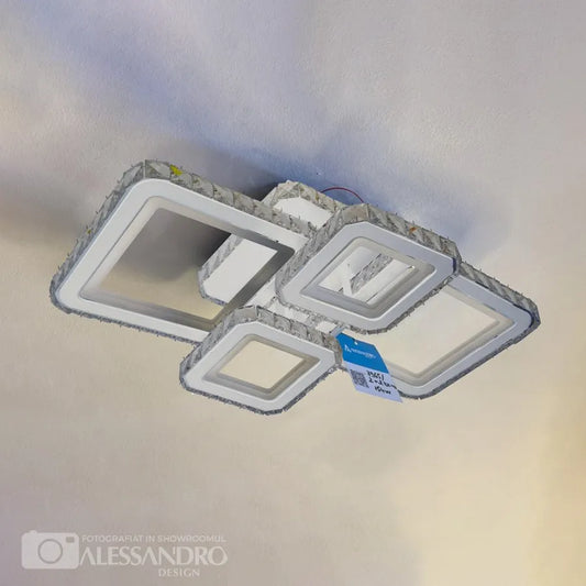 LED luster s diaľkovým ovládaním a krištáľom BLAKELY RGB 154W, 4 štvorce, studené/teplé/neutrálne svetlo, stmievateľné, biela