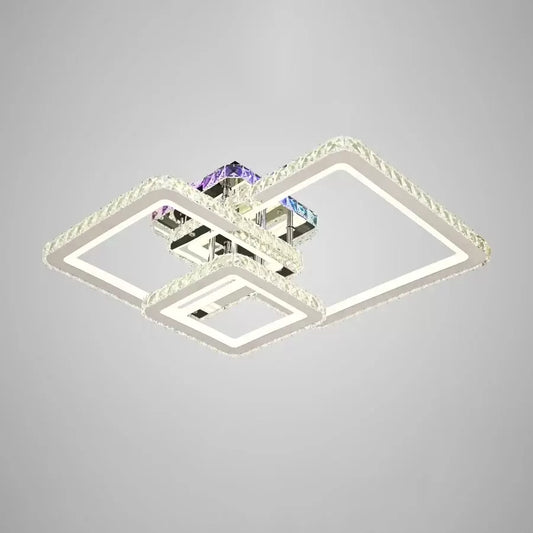 LED luster s diaľkovým ovládaním a krištáľom JUSTIN RGB 106W, 3 štvorce, studené/teplé/neutrálne svetlo, stmievateľné, lesklý chróm