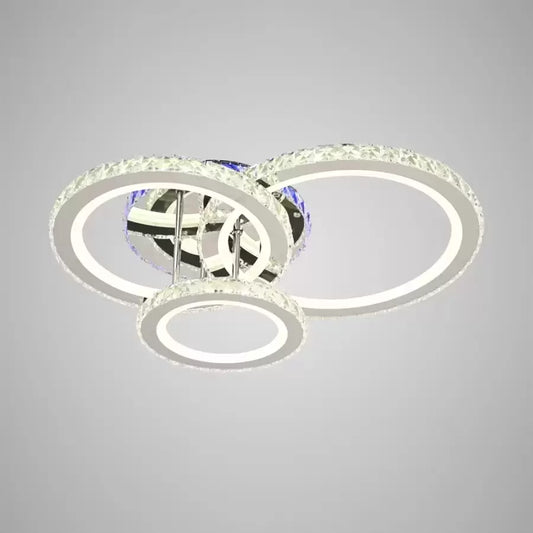 LED luster s diaľkovým ovládaním a krištáľom NOVA ROTONDA RGB 103W, 3 kruhy, studené/teplé/neutrálne svetlo, stmievateľné, lesklý chróm