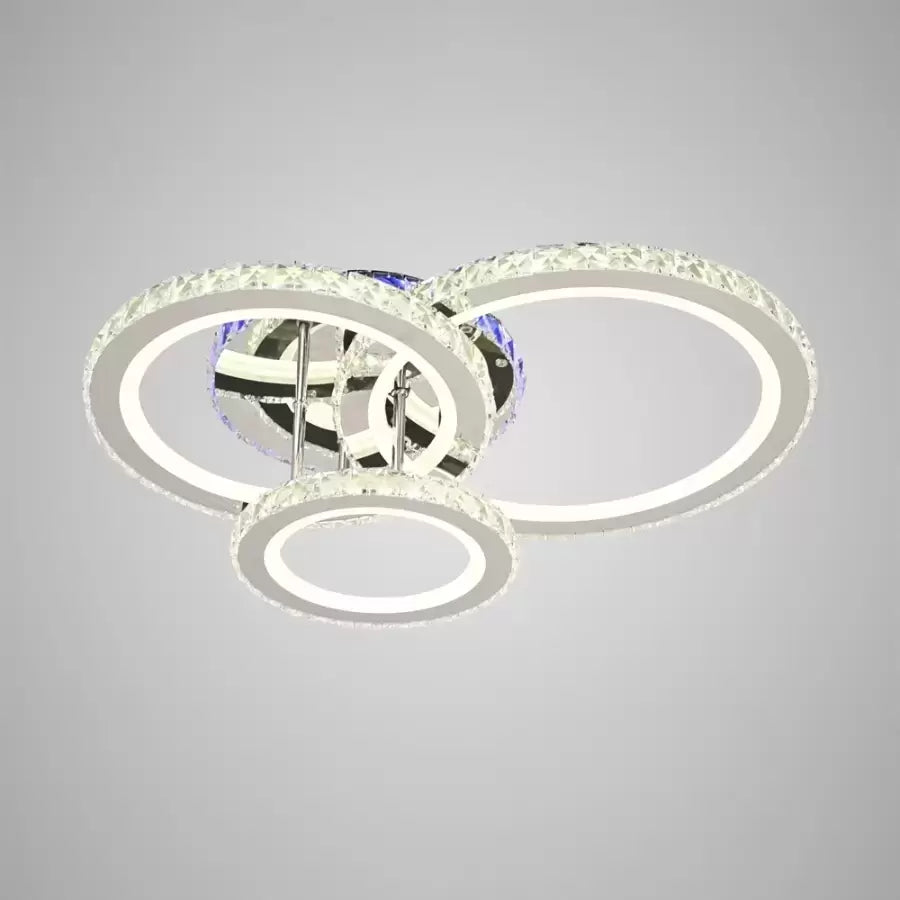 LED luster s diaľkovým ovládaním a krištáľom NOVA ROTONDA RGB 103W, 3 kruhy, studené/teplé/neutrálne svetlo, stmievateľné, lesklý chróm