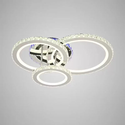 LED luster s diaľkovým ovládaním a krištáľom NOVA ROTONDA RGB 103W, 3 kruhy, studené/teplé/neutrálne svetlo, stmievateľné, lesklý chróm